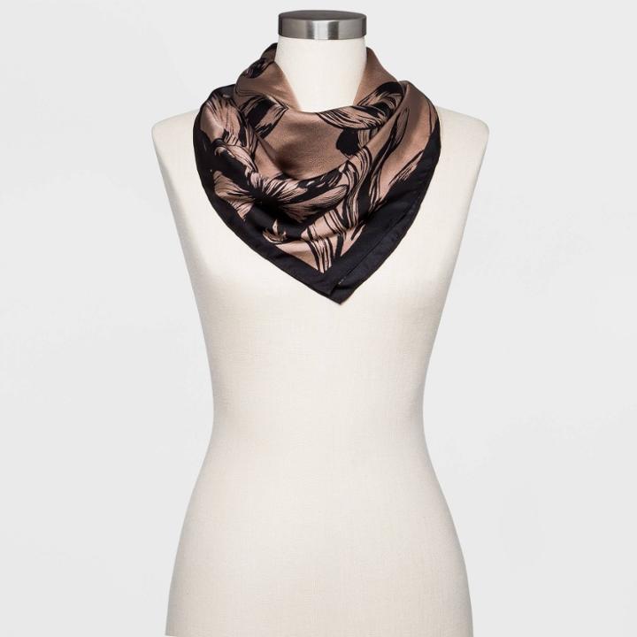 Women's Floral Print Silk Scarf - A New Day Green