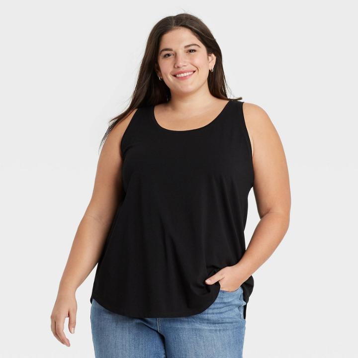 Women's Plus Size Essential Relaxed Tank Top - Ava & Viv Black