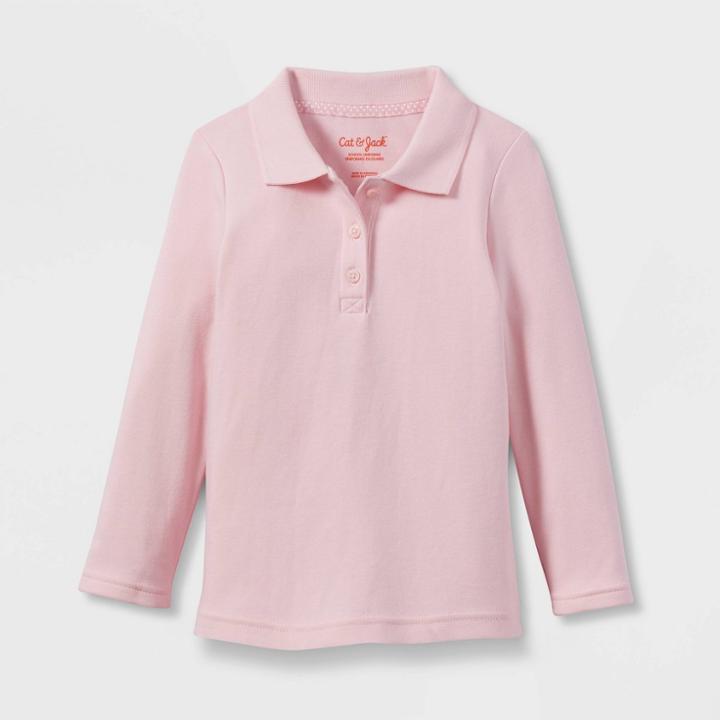 Toddler Girls' Long Sleeve Interlock Uniform Polo Shirt - Cat & Jack Rose