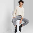 Women's Crewneck Waffle Knit Pullover Sweater - Wild Fable Oatmeal Heather Xs, Oatmeal Grey