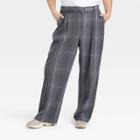 Women's Plus Size High-rise Relaxed Fit Straight Belted Trousers - A New Day Gray Plaid