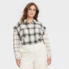 Women's Plus Size Long Sleeve Flannel Button-down Shirt - Universal Thread Gray Plaid