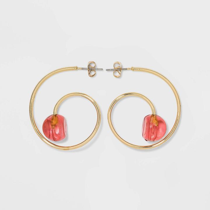 Swirl Hoop With Bead Earrings - A New Day Pink
