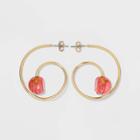 Swirl Hoop With Bead Earrings - A New Day Pink
