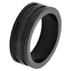Men's West Coast Jewelry Blackplated Stainless Steel Double Wire Cable Inlay Band Ring