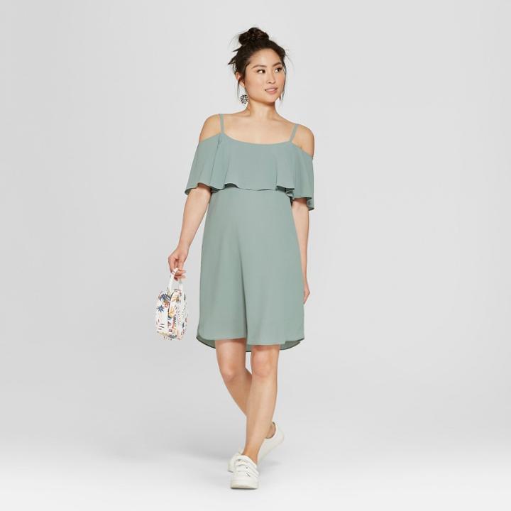 Women's Cold Shoulder Ruffle Dress - Loramendi - Green