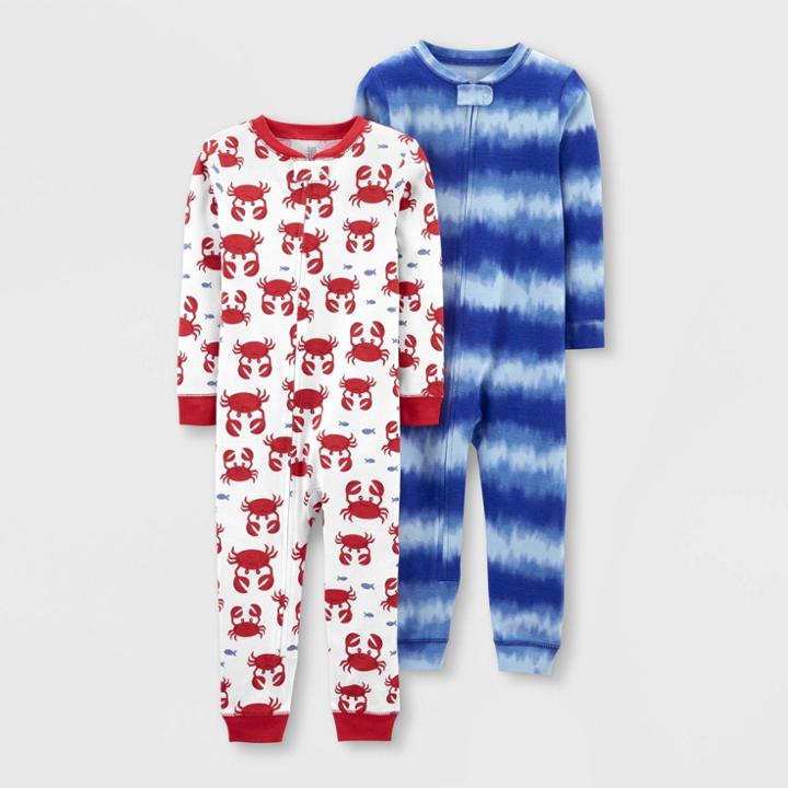 Baby Boys' 2pk Footless Tie-dye Crab Pajama Jumpsuit - Just One You Made By Carter's Red/blue