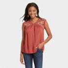 Women's Short Sleeve Embroidered Knit Top - Knox Rose Rust