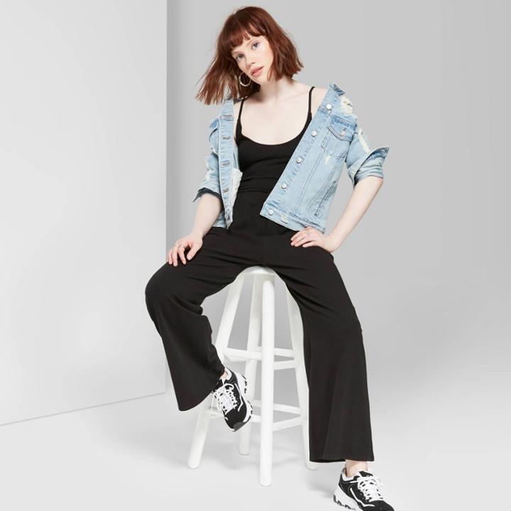 Target Women's Strappy Round Neck Knit Jumpsuit - Wild Fable Black