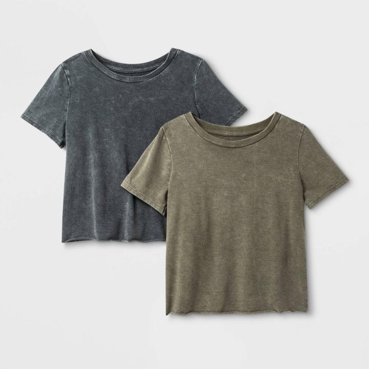 Girls' 2pk Crop Top - Art Class Black/olive S, Girl's,