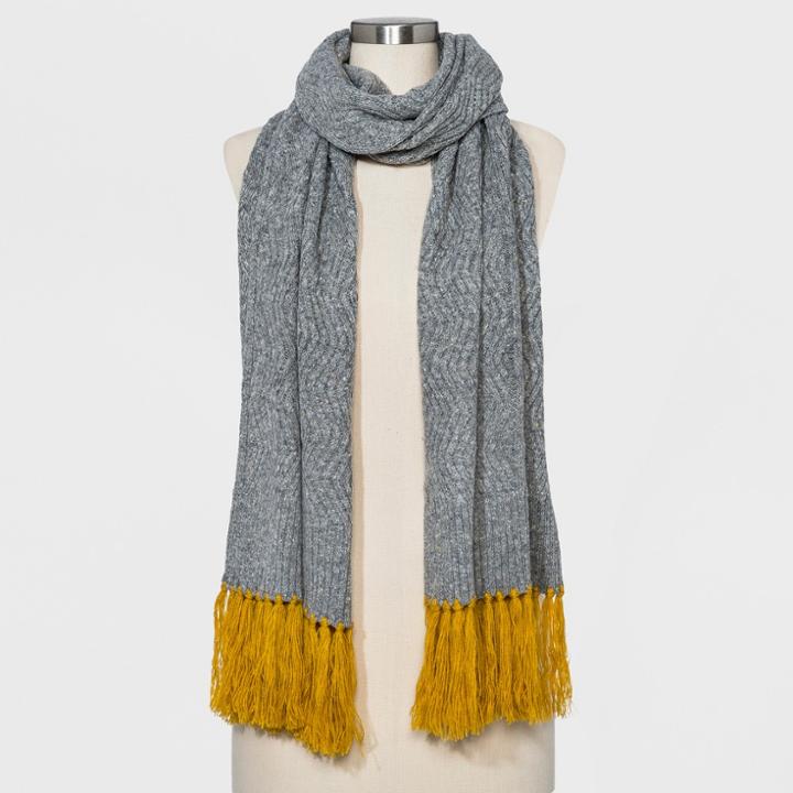 Women's Ribbed Knit Tassel Scarf - Universal Thread Gray