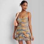 Women's Sleeveless Ruched Front Tiered Dress - Wild Fable Blue Zig Zag