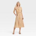 Women's Puff Short Sleeve Cut Out Dress - Who What Wear Khaki Gingham Check Xs, Green Gingham Check