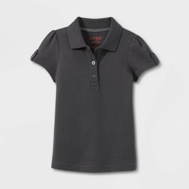 Girls' Short Sleeve Interlock Uniform Polo Shirt - Cat & Jack Gray