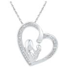 Target Diamond Accent Round White Diamond Prong Set Mom & Child In Heart Pendant In Sterling