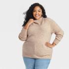 Women's Plus Size Mock Turtleneck Pullover Sweater - Ava & Viv Oatmeal X