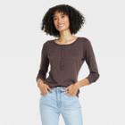 Women's Long Sleeve Henley Neck Shirt - Universal Thread Dark Brown