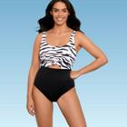 Women's Slimming Control Tie-front Cut Out One Piece Swimsuit - Beach Betty By Miracle Brands Black