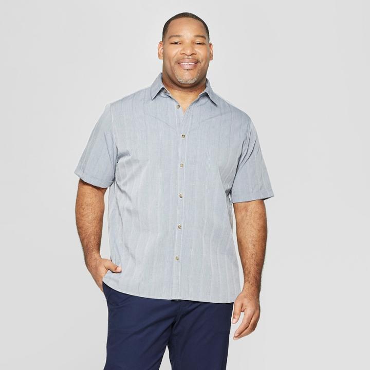 Men's Tall Striped Short Sleeve Novelty Button-down Shirt - Goodfellow & Co Gray