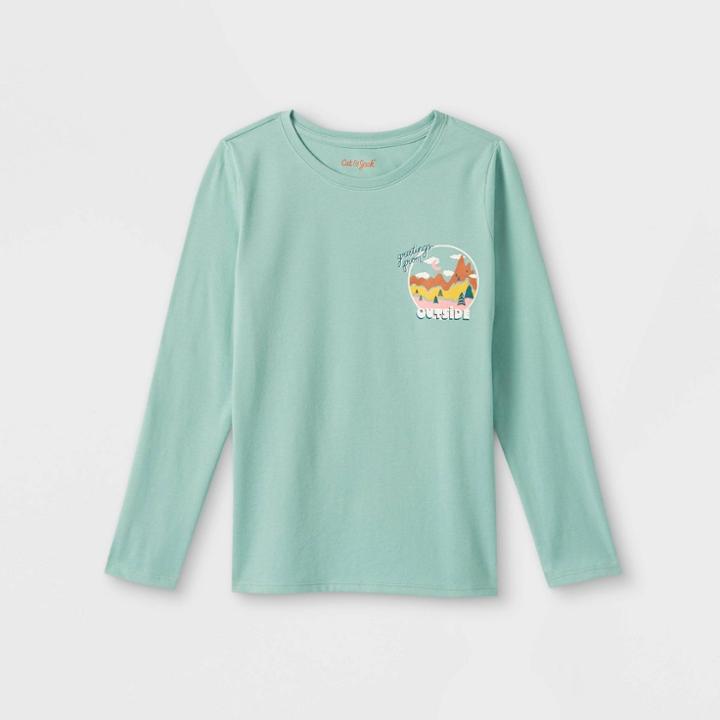 Girls' Printed Graphic Long Sleeve T-shirt - Cat & Jack Ocean Green