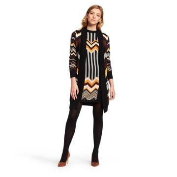 Women's Zig Zag Stripes Patchwork Long Sleeve Open Cardigan - Missoni For Target Black/brown Xs, Women's, Brown Black