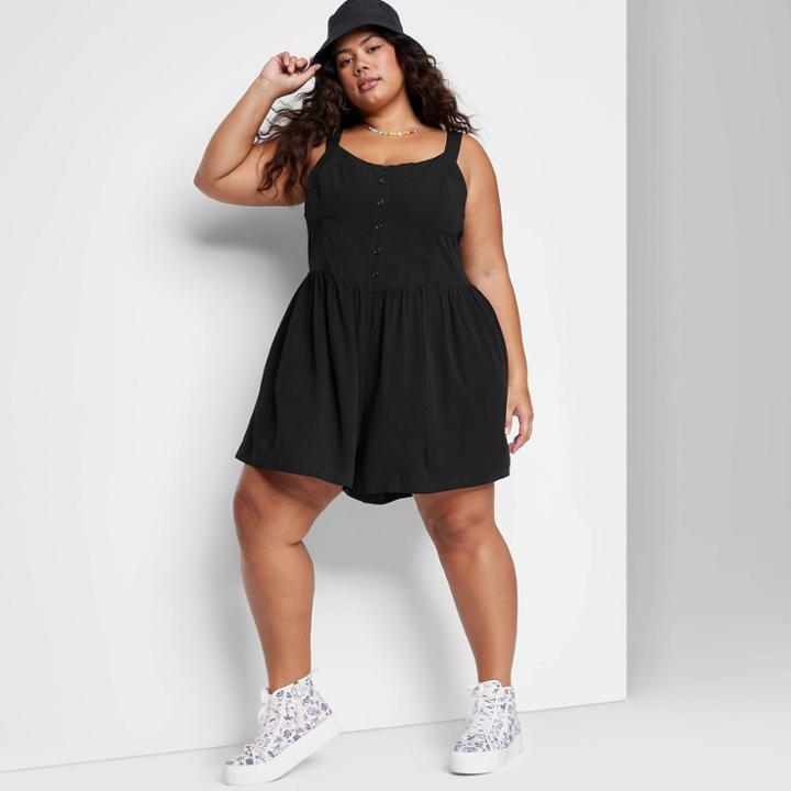 Women's Plus Size Sleeveless Button-front Romper - Wild Fable Black