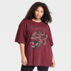 Women's Def Leppard Plus Size Short Sleeve Graphic T-shirt Dress - Maroon