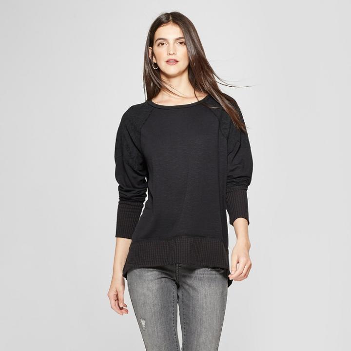 Women's Long Sleeve Sweatshirt With Lace Trim - Knox Rose Black