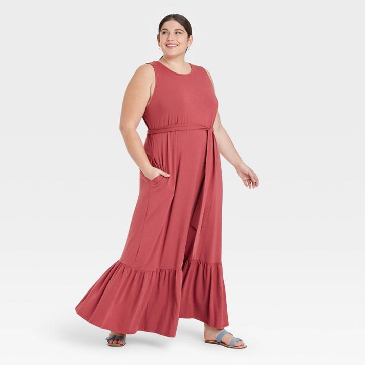 Women's Plus Size Sleeveless Ruffle Hem Dress - A New Day Dark Pink