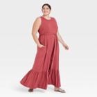 Women's Plus Size Sleeveless Ruffle Hem Dress - A New Day Dark Pink