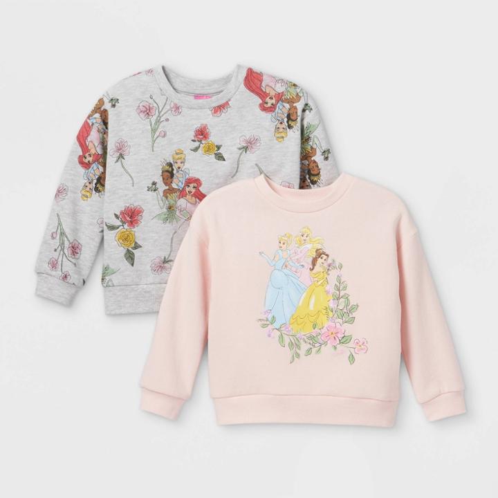 Toddler Girls' 2pk Disney Princess Fleece Crew Neck Pullover -