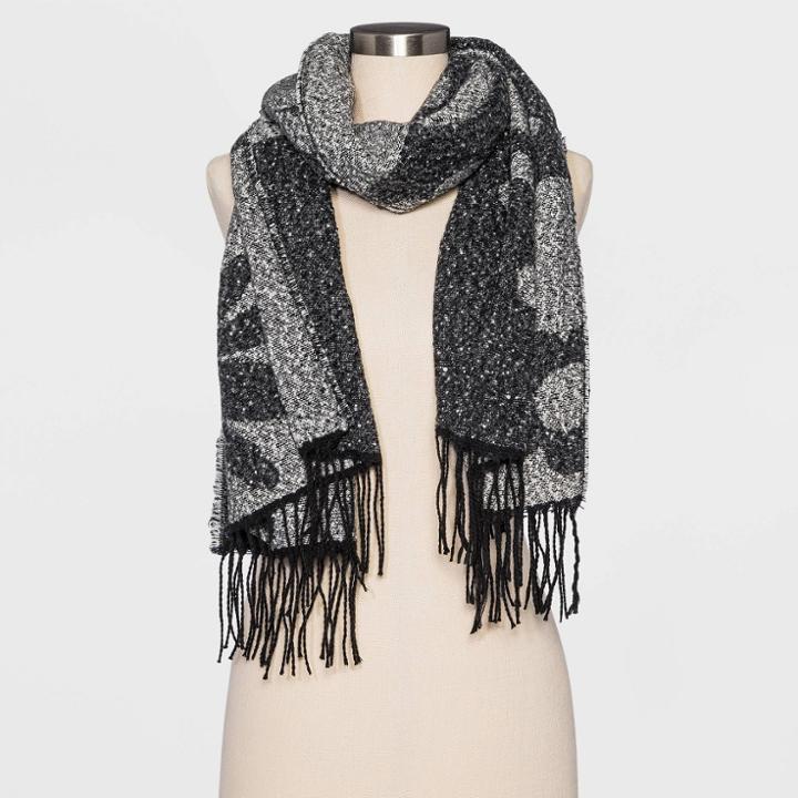 Women's Smile Heart Icon Blanket Scarf - Wild Fable Black