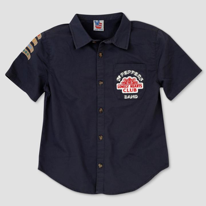 Junk Food Boys' The Beatles Sleeve Patches Short Sleeve Button-down Shirt - Navy