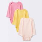 Baby Girls' 3pk Basic Long Sleeve Waffle Bodysuit - Cloud Island Pink