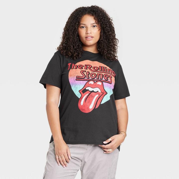 Women's The Rolling Stones Plus Size Short Sleeve Graphic Boyfriend T-shirt - Black