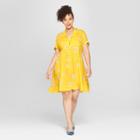 Women's Plus Size Floral Print Short Puff Sleeve Lace-up Mini Dress - Who What Wear Yellow 3x, Yellow Floral