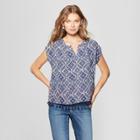 Johnpaulrichard Women's Short Sleeve Tassel Trim Blouse - John Paul Richard - Blue
