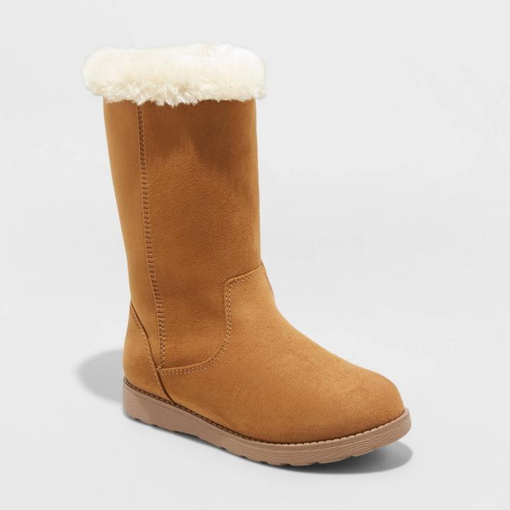 Girls' Nina Zipper Winter Shearling Style Boots - Cat & Jack Cognac