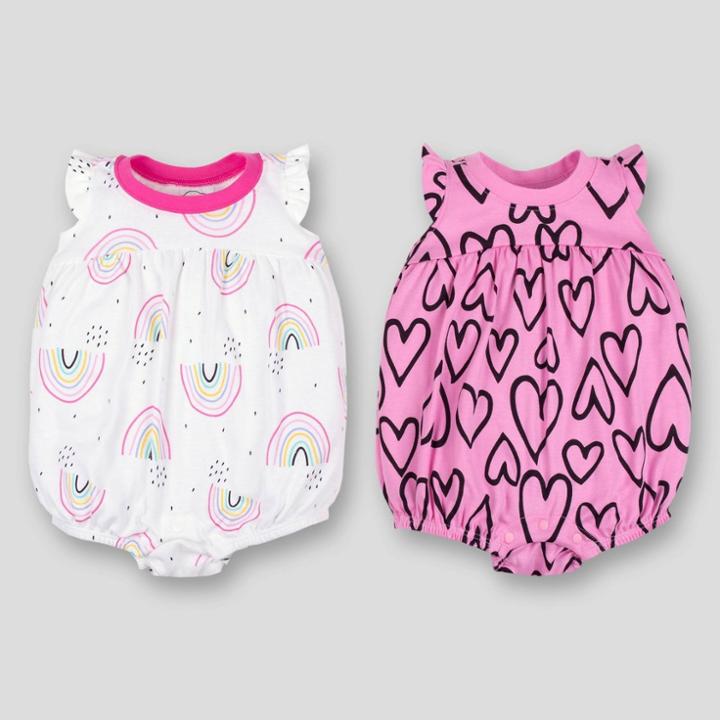 Lamaze Baby Girls' 2pk Heart Bubble Rainbows Organic Cotton Romper - Pink/white 9m, Girl's,