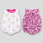Lamaze Baby Girls' 2pk Heart Bubble Rainbows Organic Cotton Romper - Pink/white 9m, Girl's,