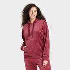 Houston White Adult Plus Size Velour Hooded Pullover Sweatshirt - Dark Red