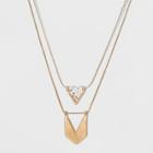 Two Row Cut Out Chevron Casting And Triangular Stone Necklace - Universal Thread Gold