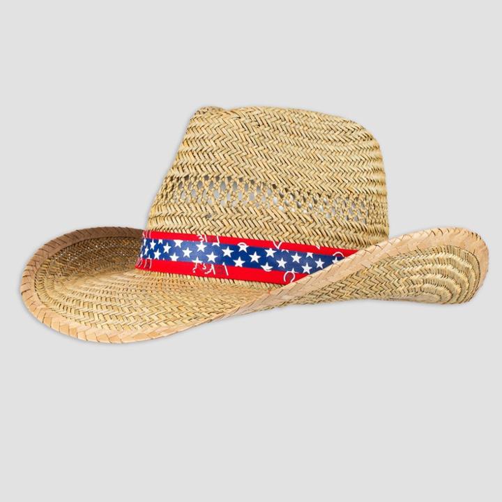 Wemco Men's Paisley And Star Band Straw Cowboy Hat - Natural One Size, Brown