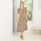 Women's Floral Print Puff Elbow Sleeve Dress - Who What Wear Black