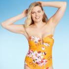 Women's U-wire Bandeau High Coverage One Piece Swimsuit - Kona Sol Gold Floral S, Women's,