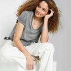 Women's Short Sleeve Boxy Cropped V-neck T-shirt - Wild Fable Gray