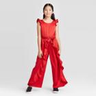 Girls' Ruffle Satin Jumpsuit - Art Class Red