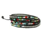 Zirconmania Women's Zirconite Color Beads Leather Wrap Bracelet,