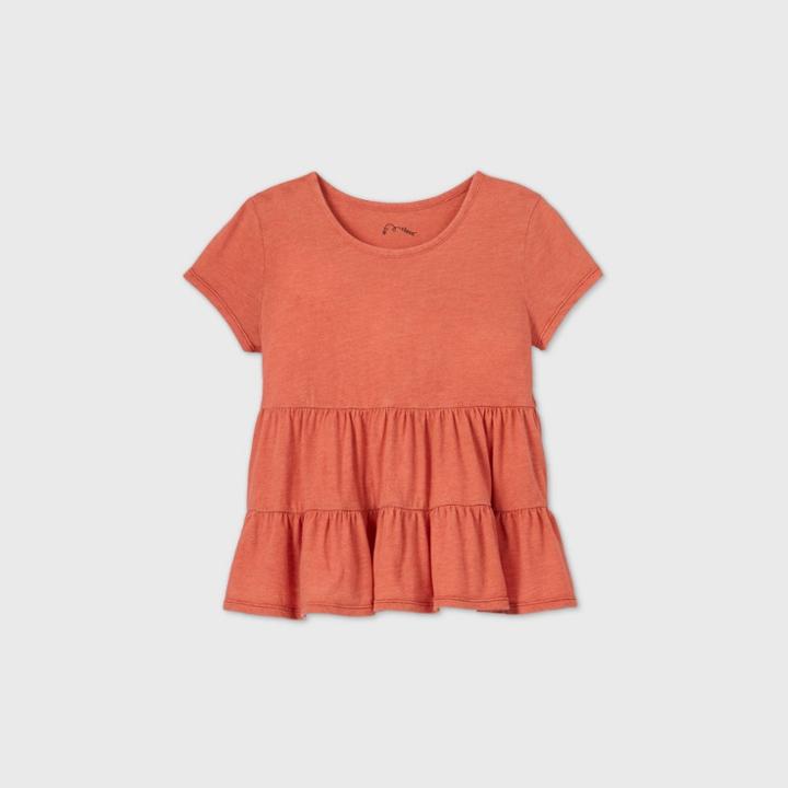 Girls' Short Sleeve Peplum T-shirt - Art Class Orange