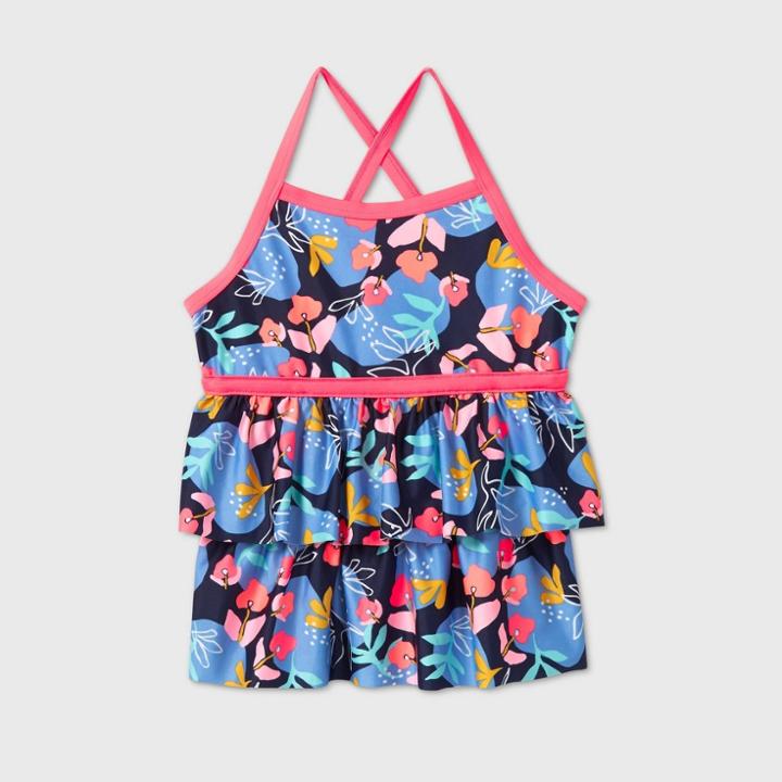 Girls' Adaptive Floral Tankini Top - Cat & Jack Blue